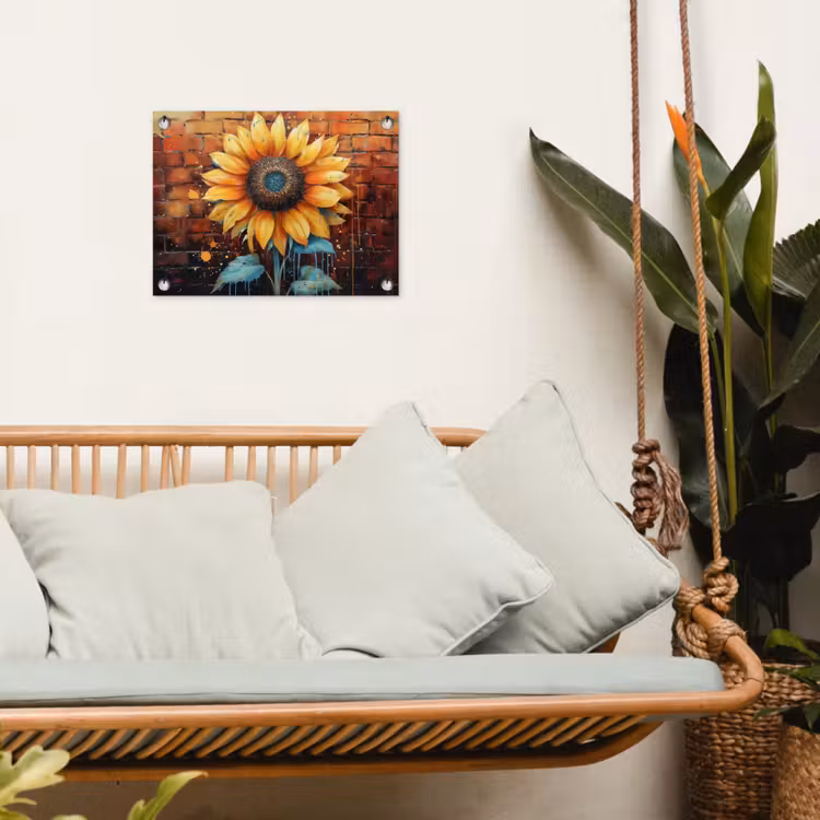 Tuinposter - Zonnebloem op Bakstenen Muur — 5