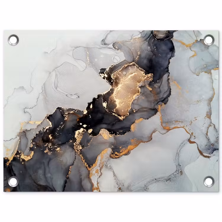 Tuinposter - Zwart - Marmer - Luxe - Goud — 1