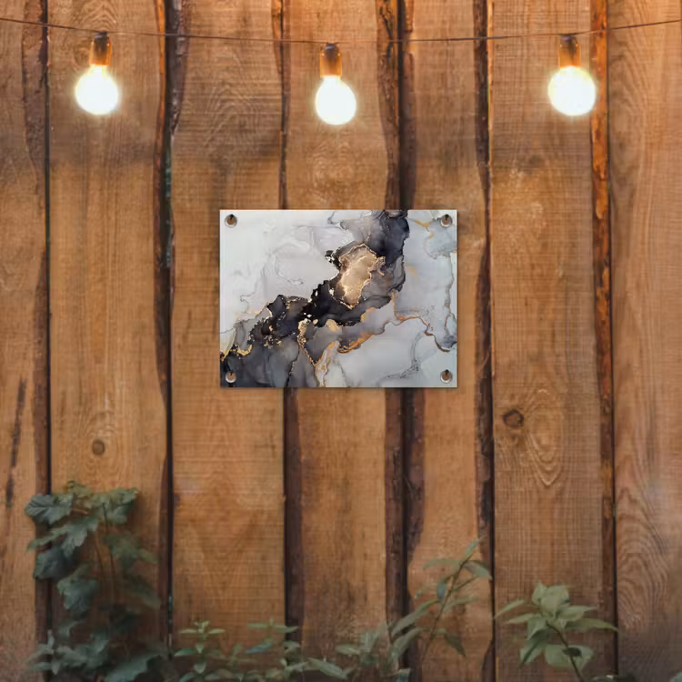 Tuinposter - Zwart - Marmer - Luxe - Goud — 2