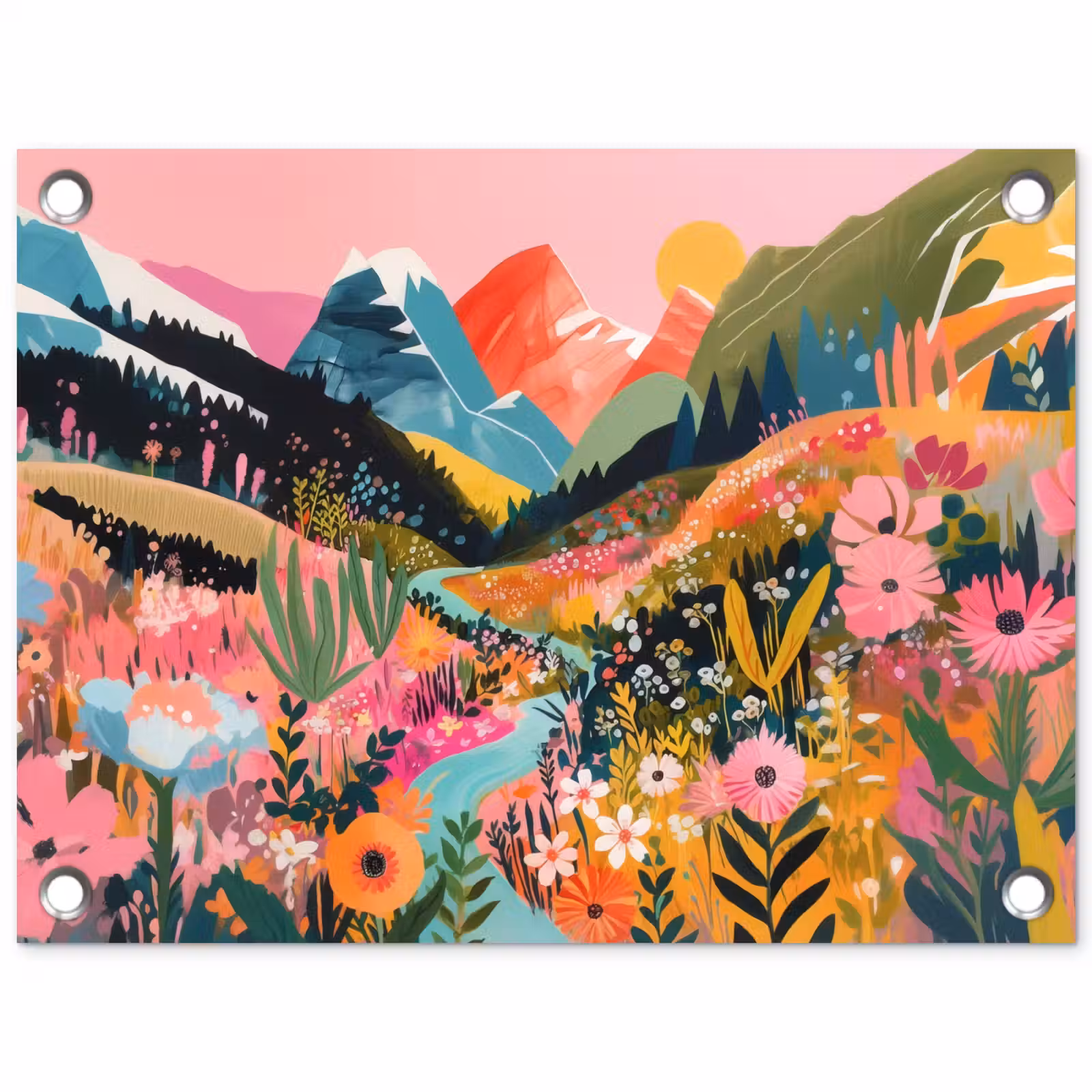 Tuinposter - Rivier - Diepte - Bloemen — 1
