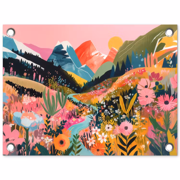 Tuinposter - Rivier - Diepte - Bloemen — 1