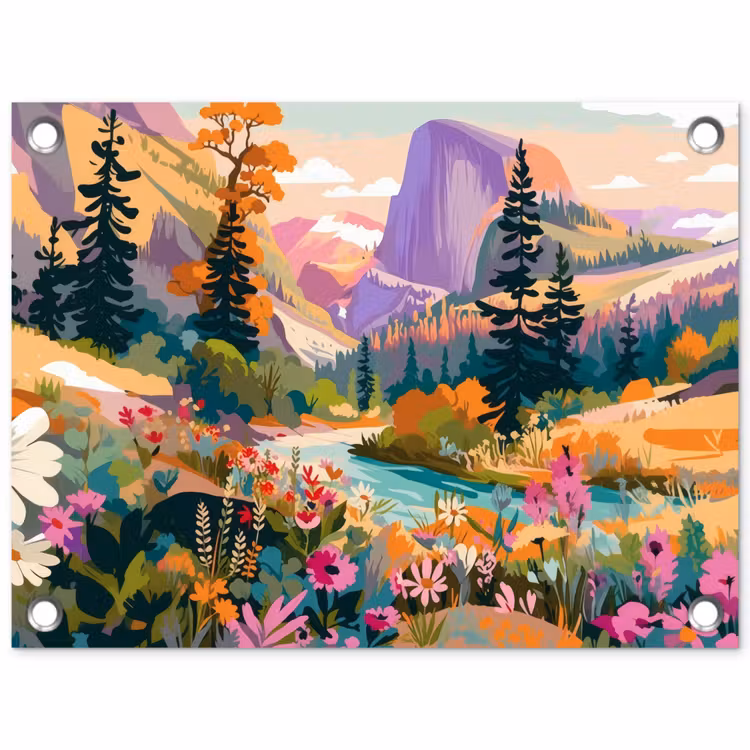 Tuinposter - Rivier - Vallei vol bloemen - Levendig — 1