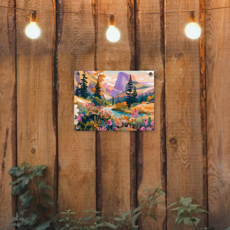 Tuinposter - Rivier - Vallei vol bloemen - Levendig — 2