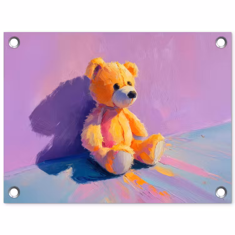 Tuinposter - Teddybeer - Schaduw - Penseelstreken - Paars — 1