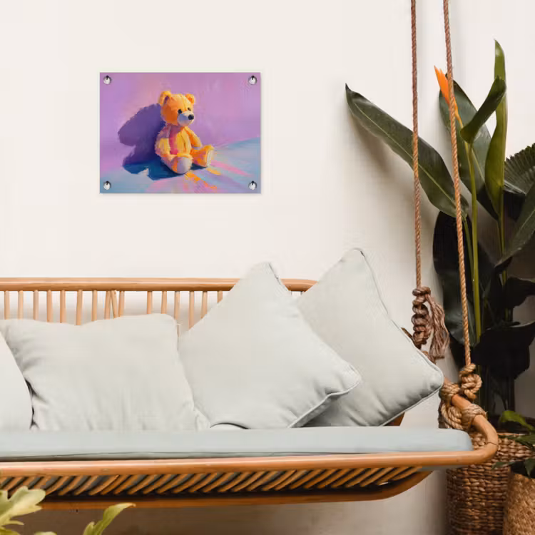 Tuinposter - Teddybeer - Schaduw - Penseelstreken - Paars — 5