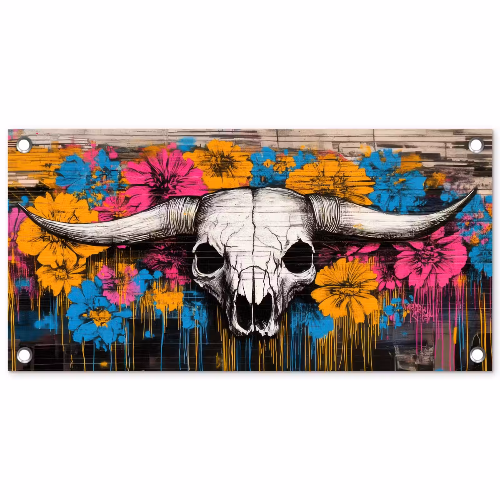Tuinposter - Schedel - Bloemen - Graffiti — 1