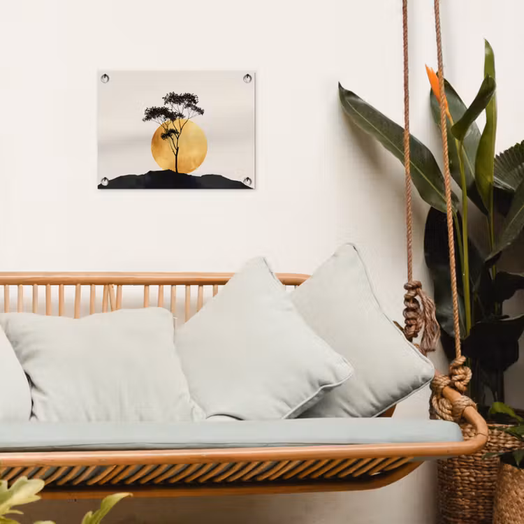Tuinposter - Zwarte boom - Gouden cirkel - Heuvel — 5