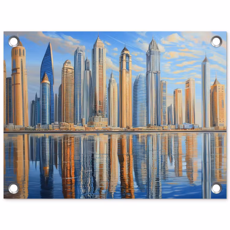Tuinposter - Skyline - Wolkenkrabbers - Water - Blauw — 1