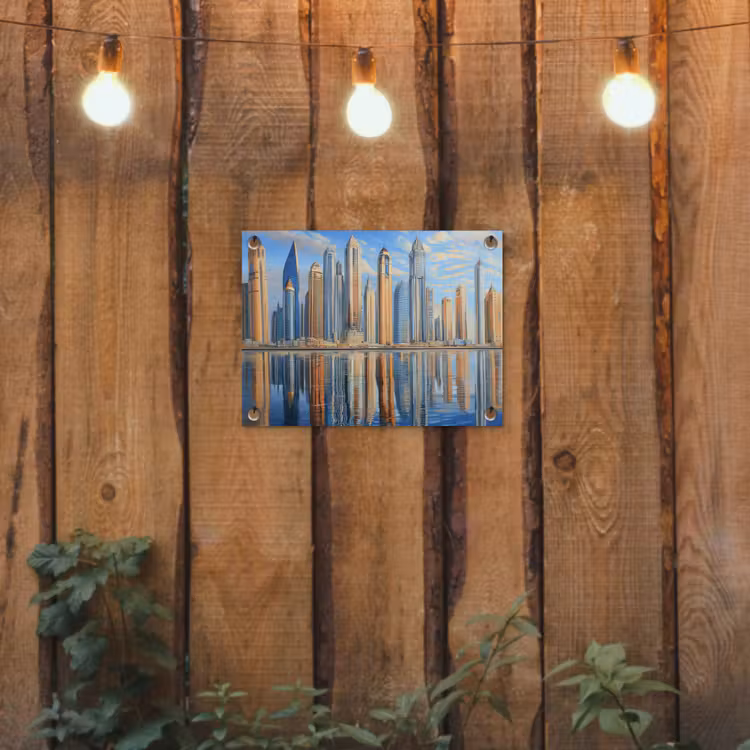 Tuinposter - Skyline - Wolkenkrabbers - Water - Blauw — 2