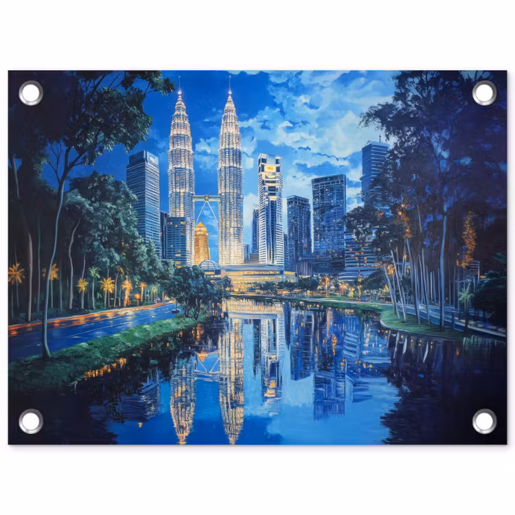 Tuinposter - Stad Kuala Lumpur - Skyline - Wolkenkrabbers - Water — 1