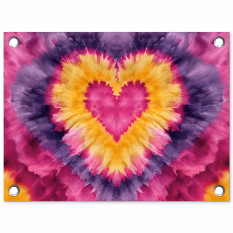 Tuinposter - Tie dye - Hartvorm - Vlammen - Oranje — 1