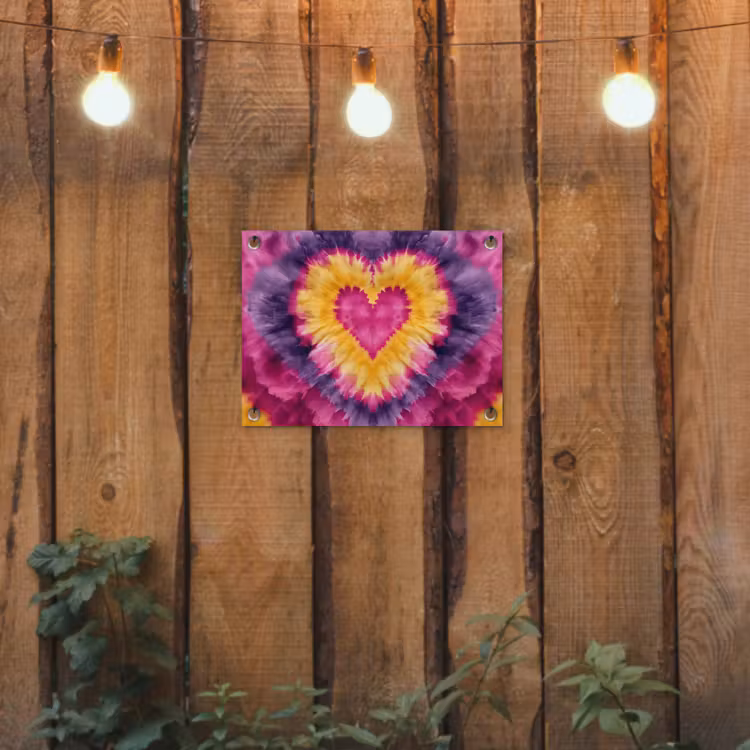 Tuinposter - Tie dye - Hartvorm - Vlammen - Oranje — 2