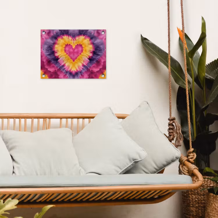 Tuinposter - Tie dye - Hartvorm - Vlammen - Oranje — 5