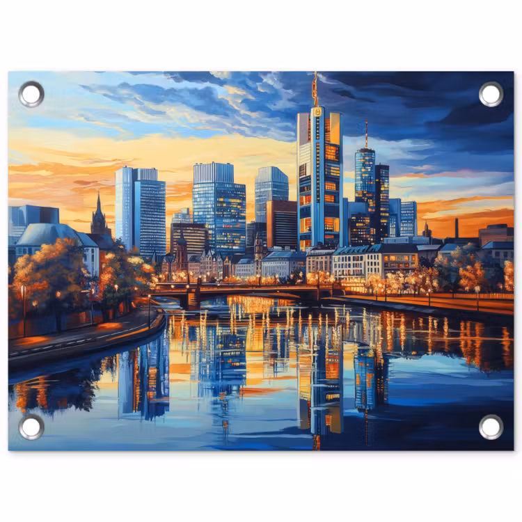 Tuinposter - Zonsondergang Frankfurt - Stad - Skyline - Water — 1