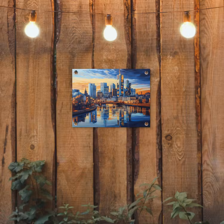 Tuinposter - Zonsondergang Frankfurt - Stad - Skyline - Water — 2