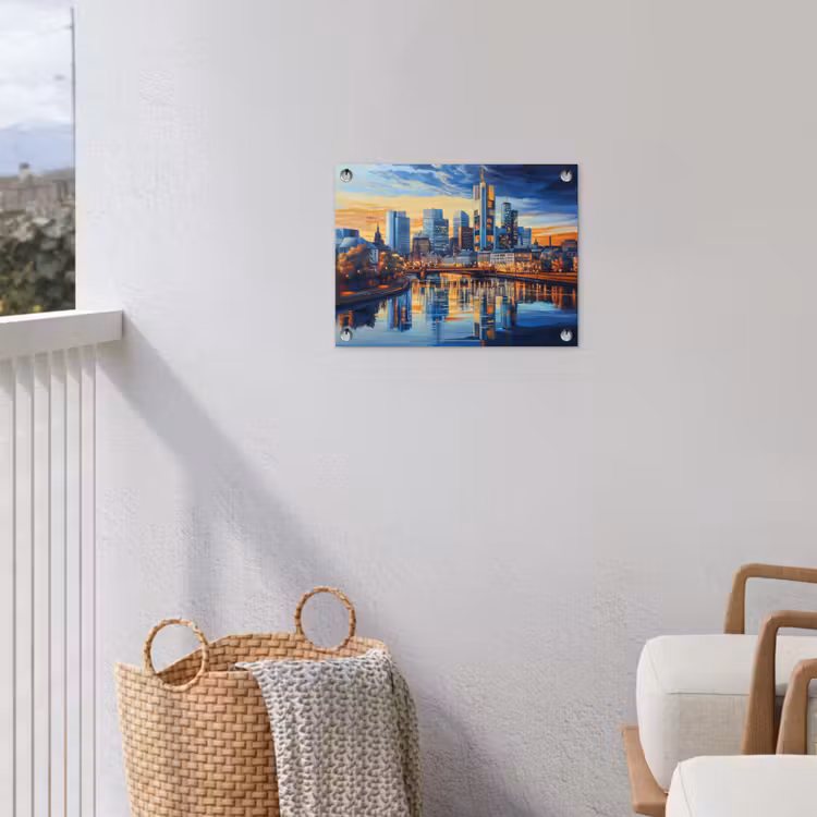 Tuinposter - Zonsondergang Frankfurt - Stad - Skyline - Water — 3