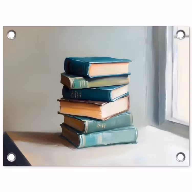 Tuinposter - Stapel - Boeken - Groen - Daglicht — 1