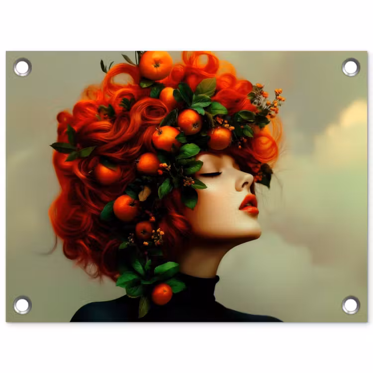 Tuinposter - Vrouw - Appels - Rood - Bladeren — 1