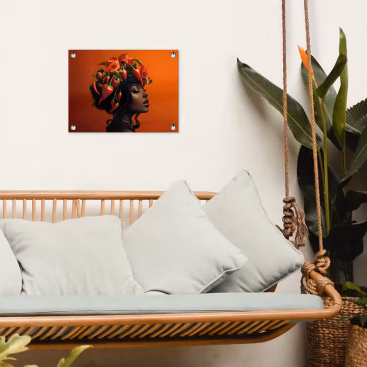Tuinposter - Vrouw - Chilipepers - Pepers - Bloemen — 5
