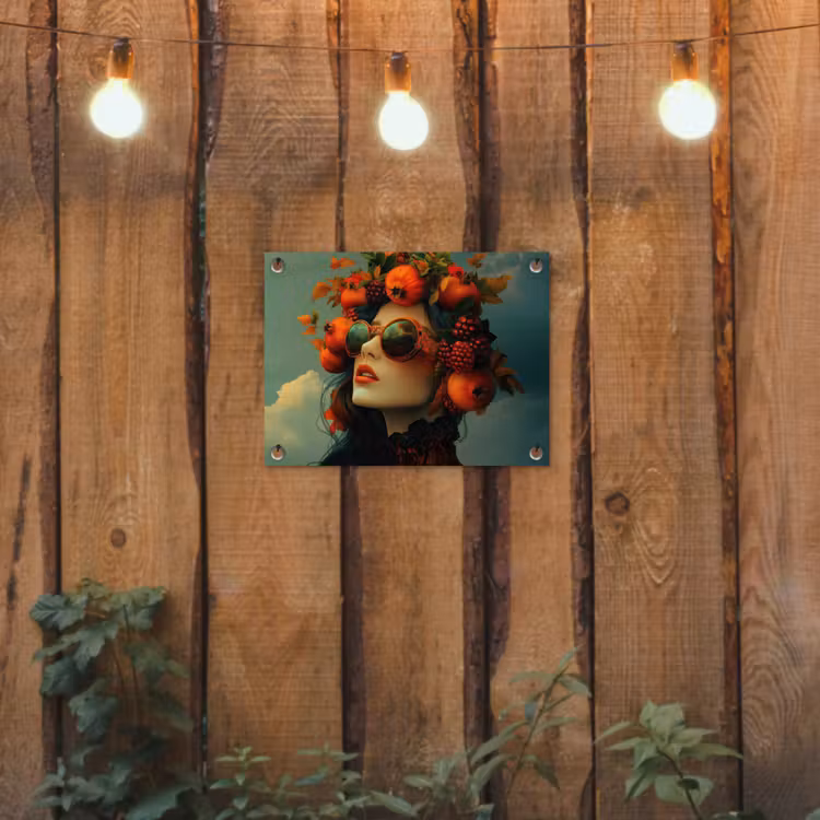 Tuinposter - Vrouw - Granaatappel - Herfst - Zonnebril — 2