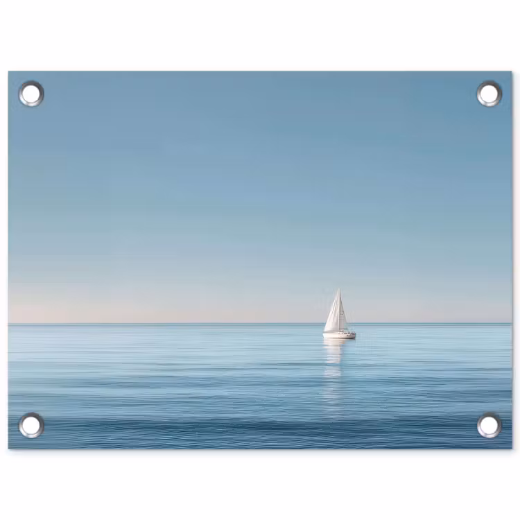Tuinposter - Zeilbootje - Kalme zee - Helderblauwe hemel — 1
