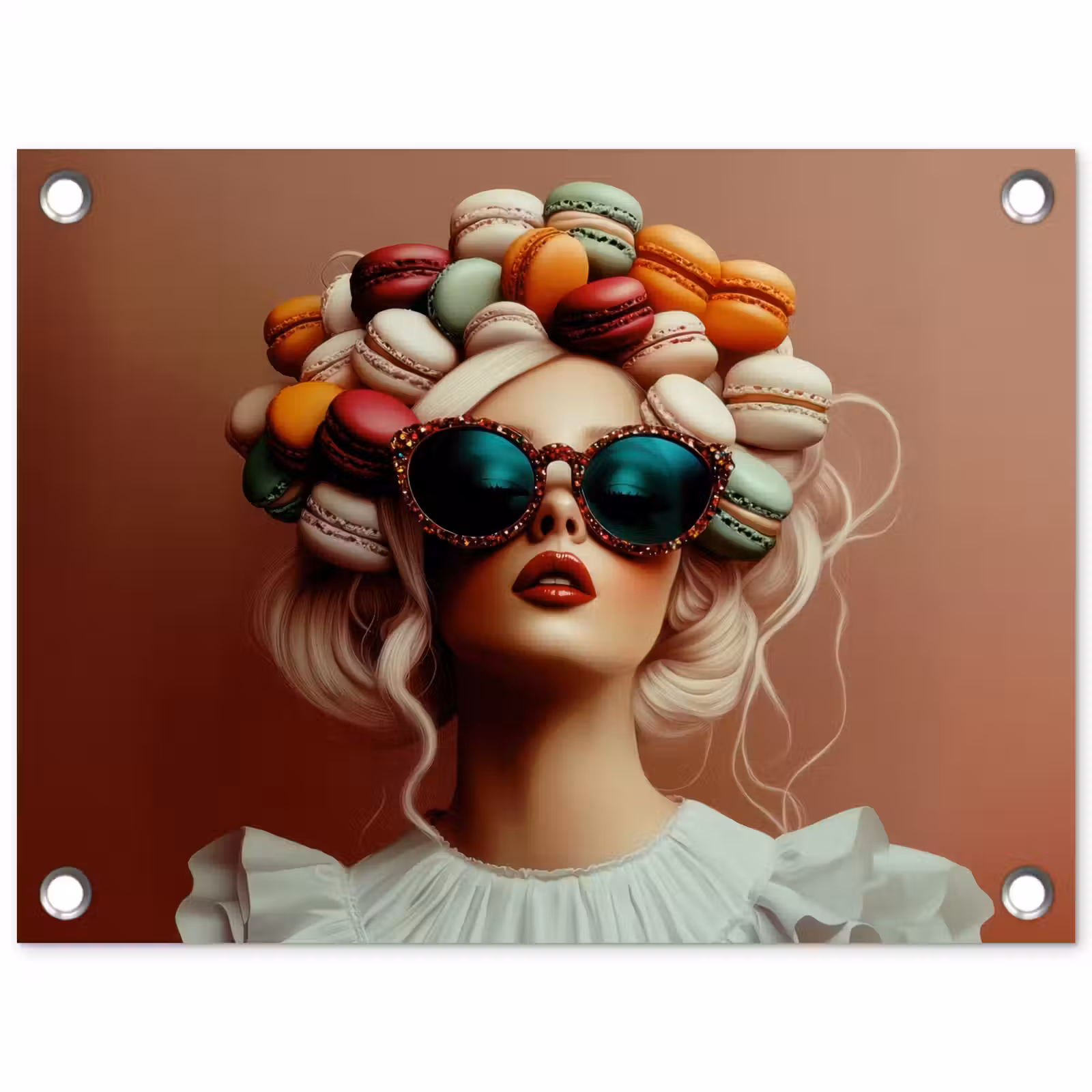 Tuinposter - Vrouw - Macarons - Bril — 1