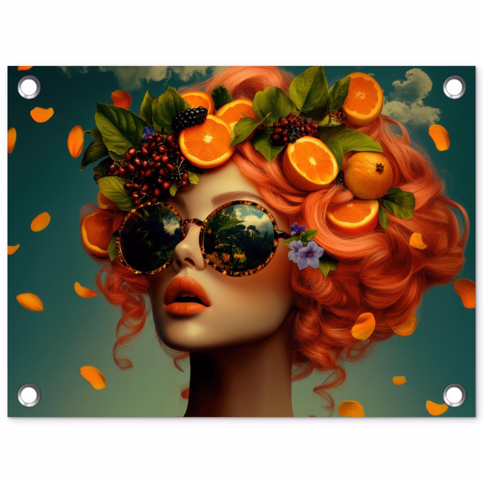 Tuinposter - Vrouw - Sinaasappel - Bessen - Oranje — 1