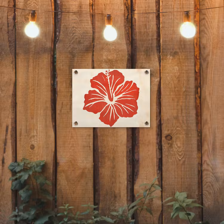 Tuinposter - Rode hibiscusbloem - Textuur achtergrond - Beige — 2