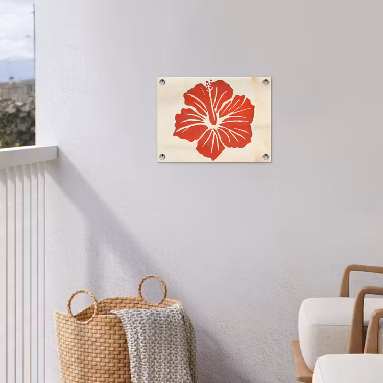 Tuinposter - Rode hibiscusbloem - Textuur achtergrond - Beige — 3