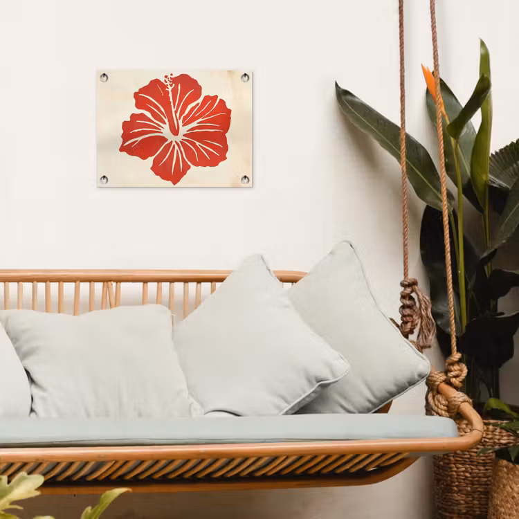 Tuinposter - Rode hibiscusbloem - Textuur achtergrond - Beige — 5