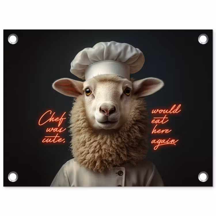Tuinposter - Schaap - Kokskleding - Neon - Quote — 1