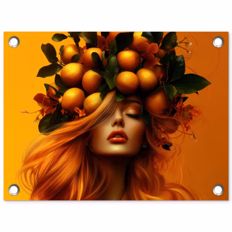Tuinposter - Vrouw - Citroenen - Bloesem - Geel — 1