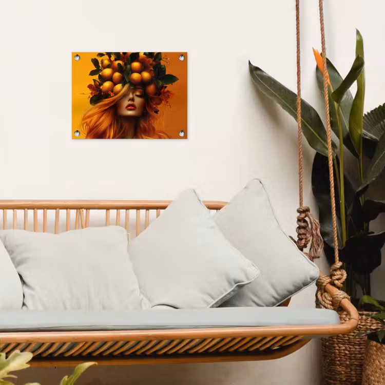 Tuinposter - Vrouw - Citroenen - Bloesem - Geel — 5