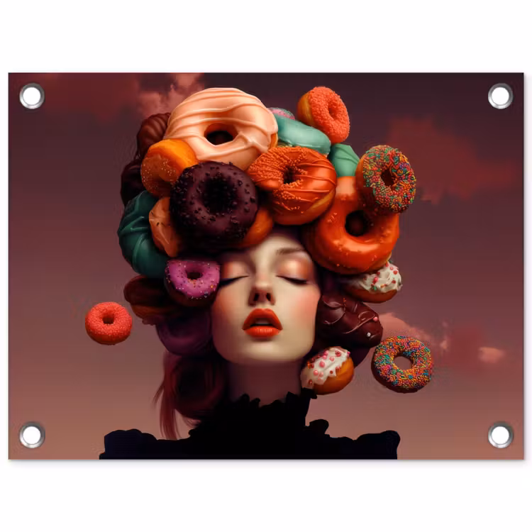 Tuinposter - Vrouw - Donuts - Kleurrijk — 1