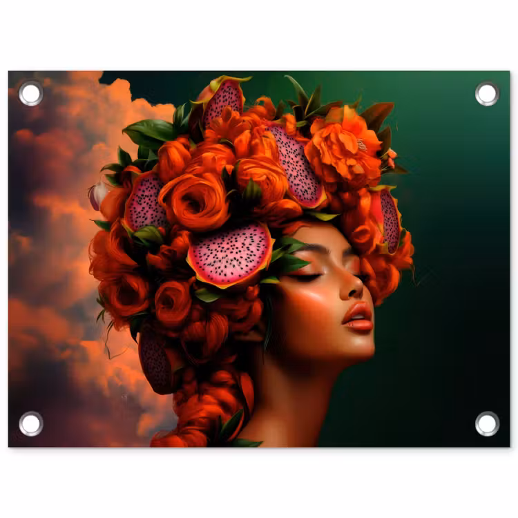 Tuinposter - Vrouw - Drankenfruit - Rozen — 1