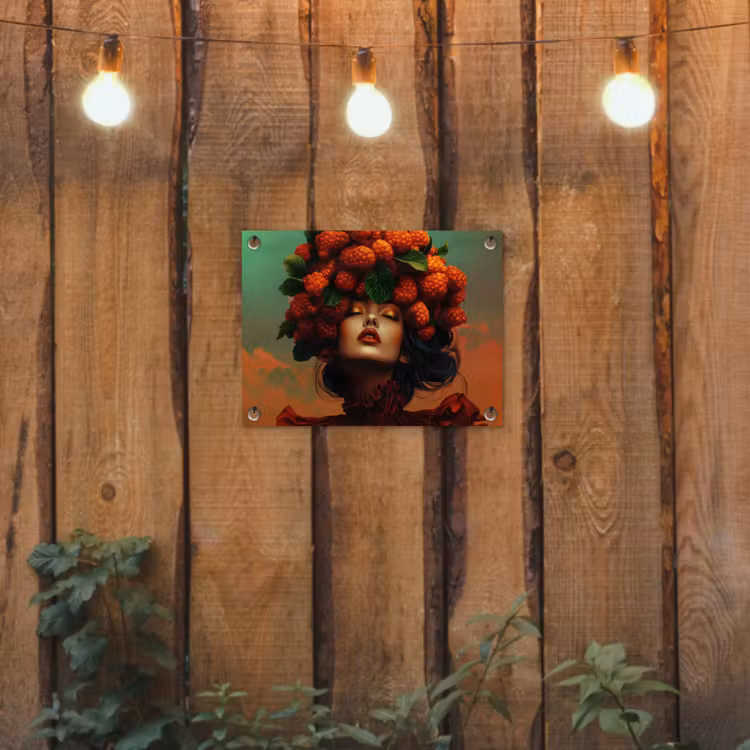 Tuinposter - Vrouw - Frambozen - Bladeren — 2