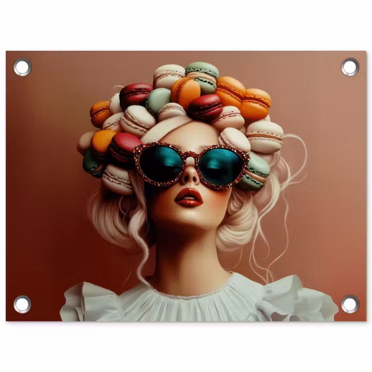 Tuinposter - Vrouw - Macarons - Bril — 1