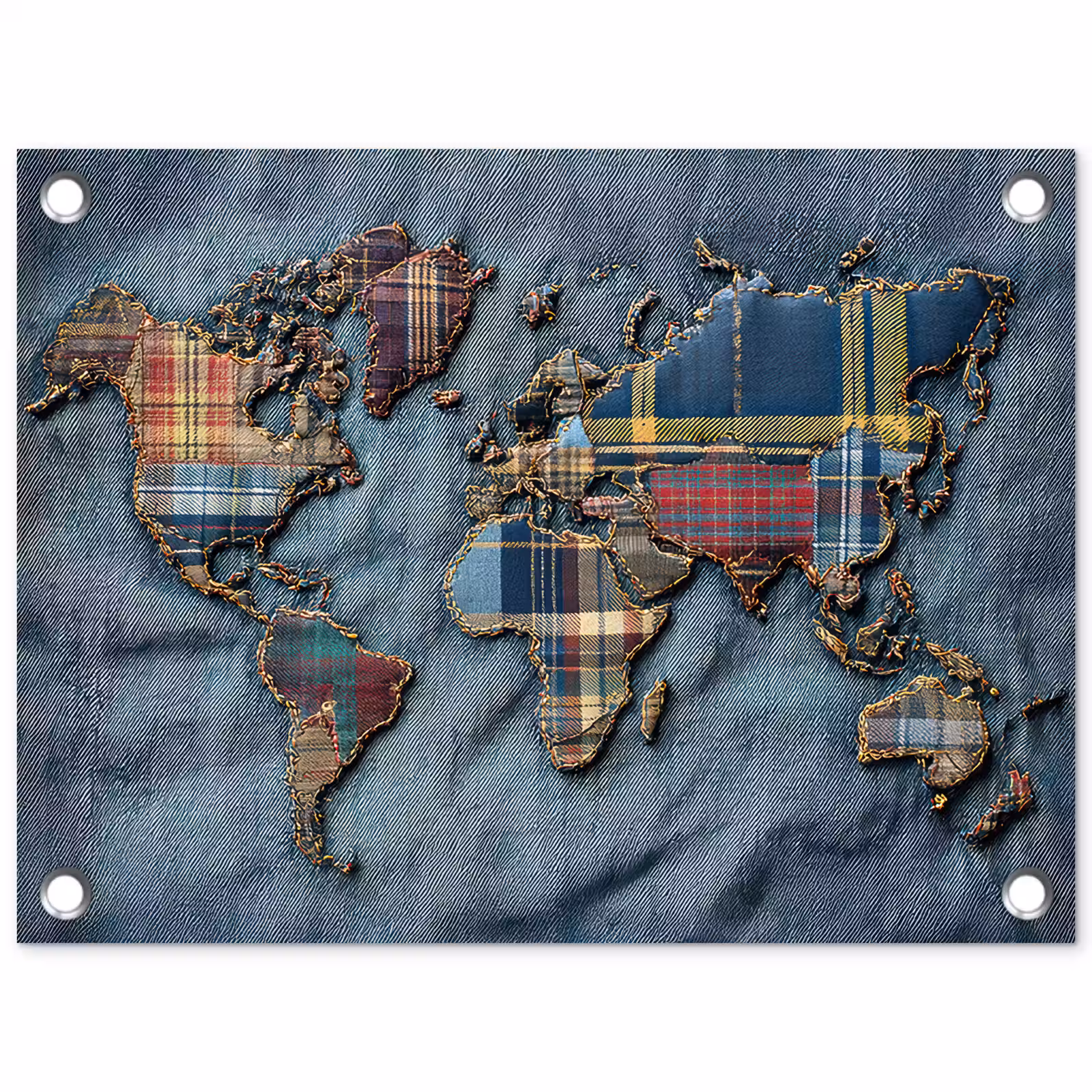 Tuinposter - Wereldkaart - Denim - Textiel — 1
