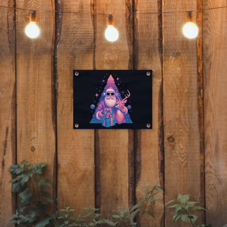 Tuinposter - Retro - Kerstman - Rendieren - Kerstboom — 2