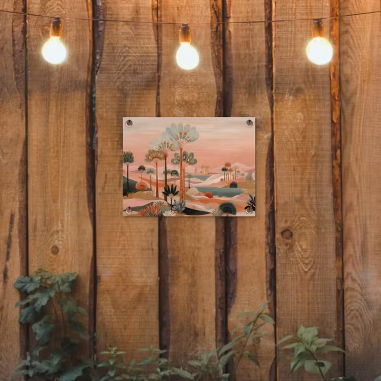Tuinposter - Roze landschap - Palmen - Water — 2