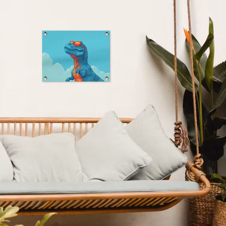 Tuinposter - T-Rex - Blauw - Wolken - Zonnebril — 5
