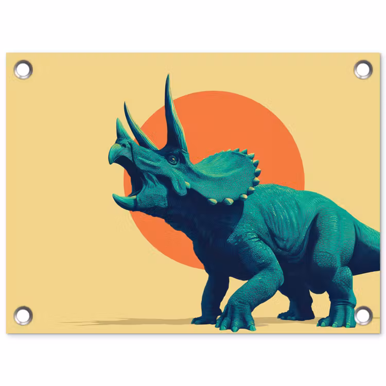 Tuinposter - Triceratops - Cirkel - Oranje - Hoorns — 1
