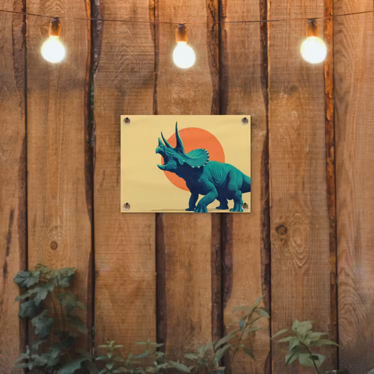 Tuinposter - Triceratops - Cirkel - Oranje - Hoorns — 2
