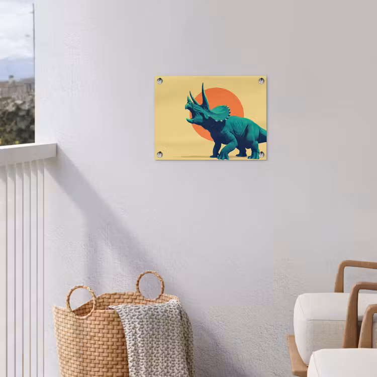 Tuinposter - Triceratops - Cirkel - Oranje - Hoorns — 3