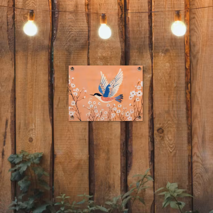 Tuinposter - Vogel - Bloesemtakken - Warm - Kleurrijk — 2