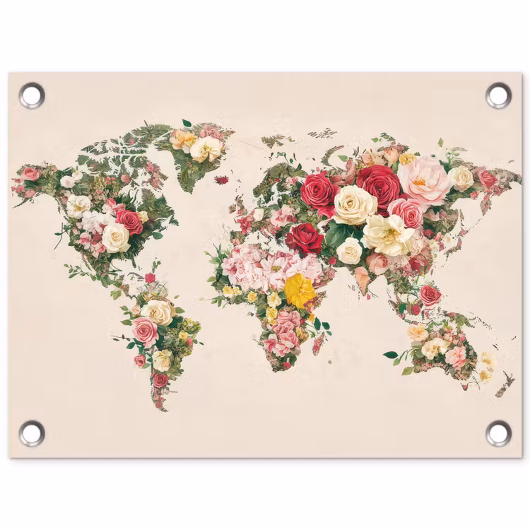 Tuinposter - Wereldkaart - Bloemen - Roze — 1