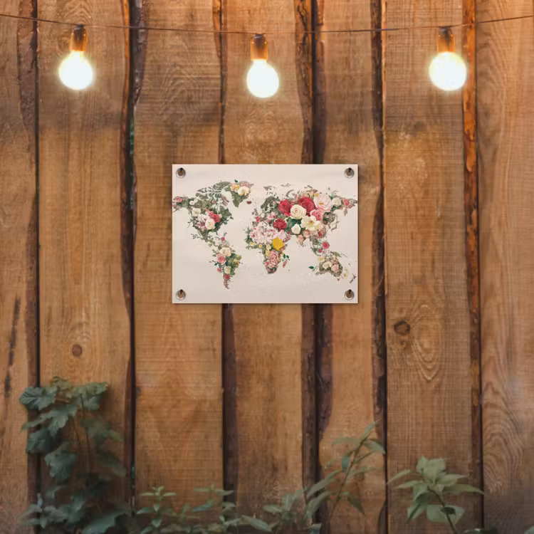 Tuinposter - Wereldkaart - Bloemen - Roze — 2