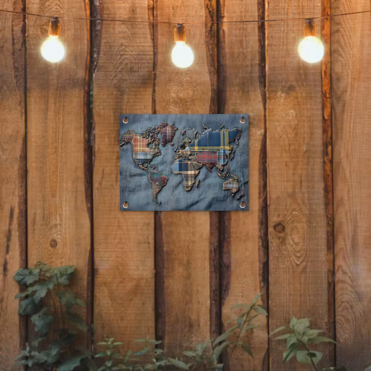 Tuinposter - Wereldkaart - Denim - Textiel — 2