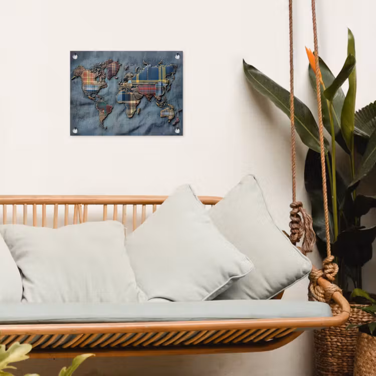 Tuinposter - Wereldkaart - Denim - Textiel — 5