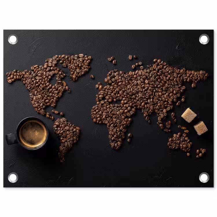 Tuinposter - Wereldkaart - Espresso - Zwart — 1